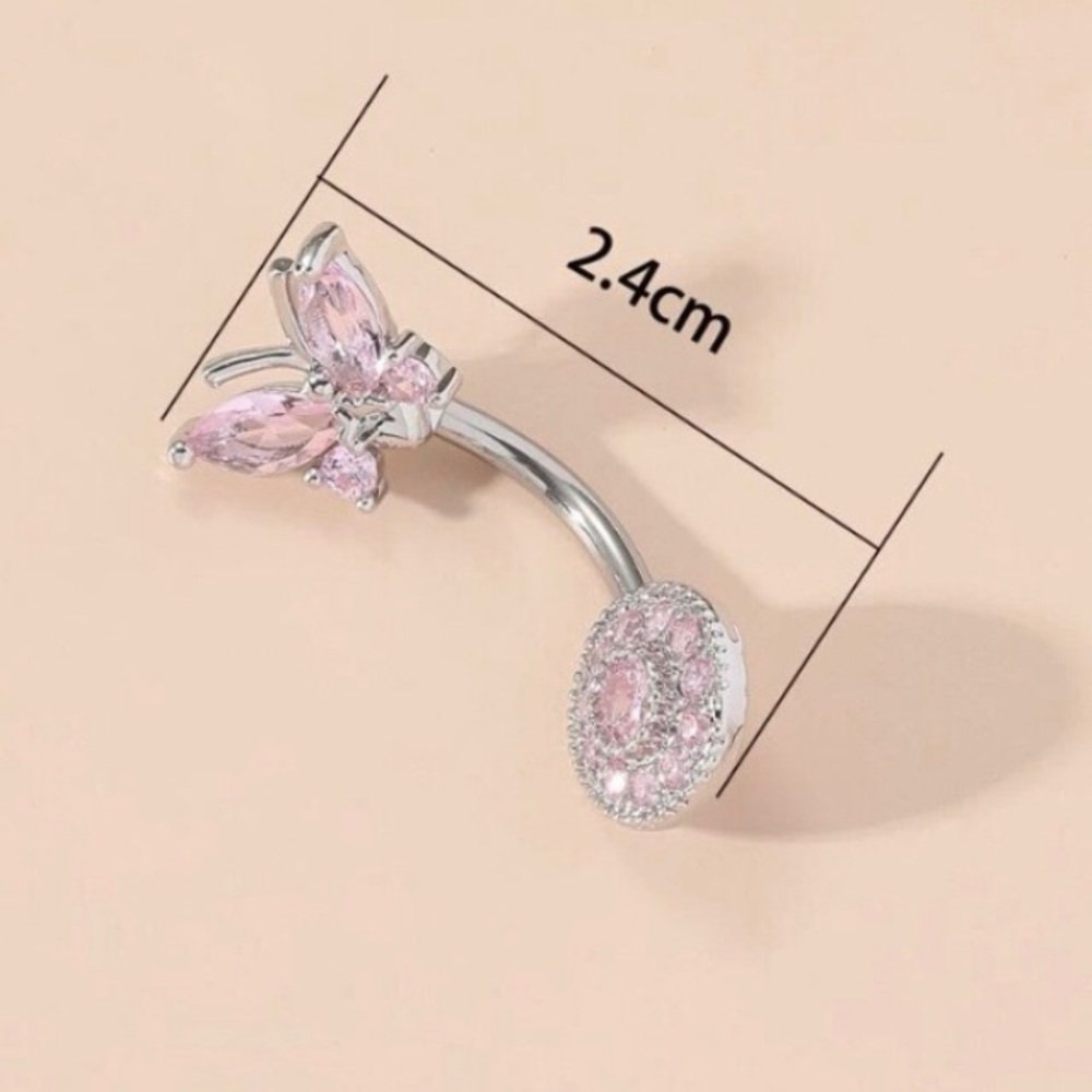 14g- Pink Rhinestone Butterfly Surgical Stainless Steel Belly Ring NWT - Picture 9 of 10